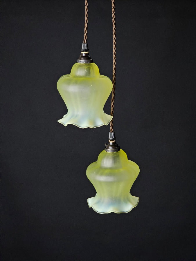 Antique Vaseline Glass Pendant Lamps