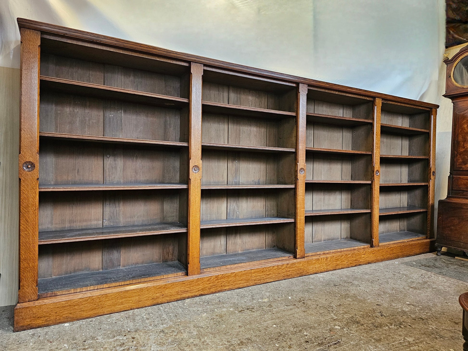 Open fronted oak bookcase