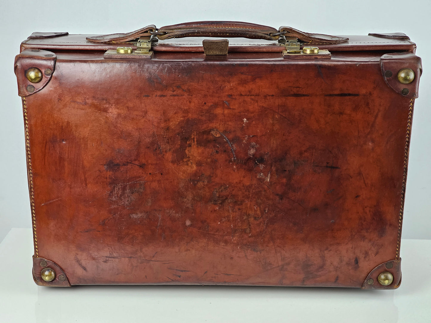 Antique Leather Expanding Suitcase