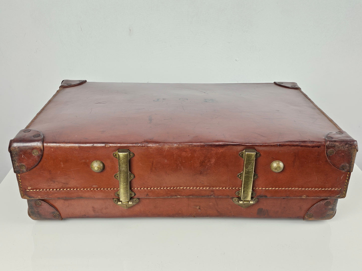 Antique Leather Expanding Suitcase