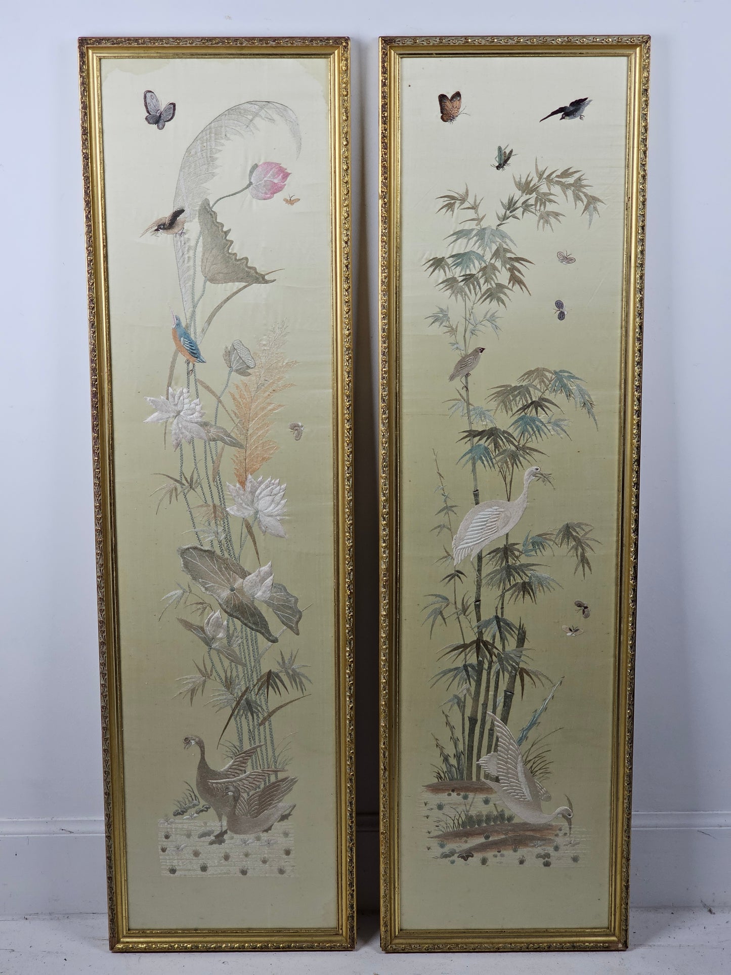Chinese silk embroidered panels