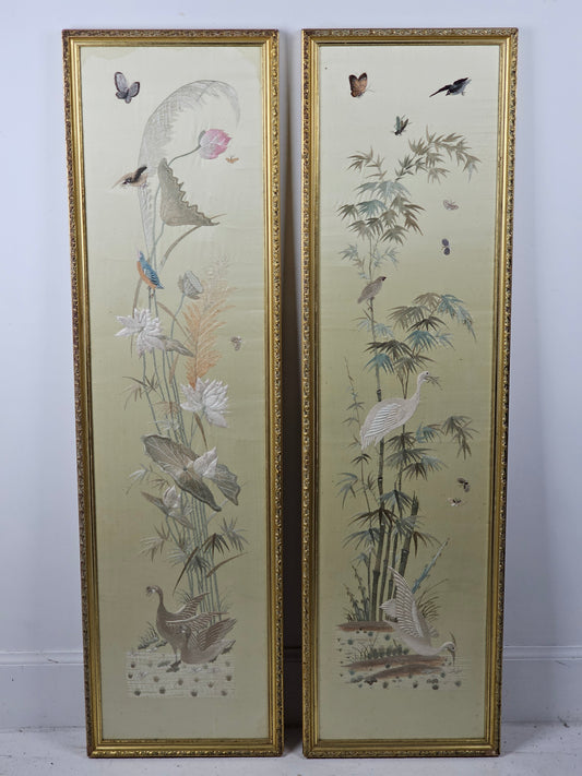 Chinese silk embroidered panels