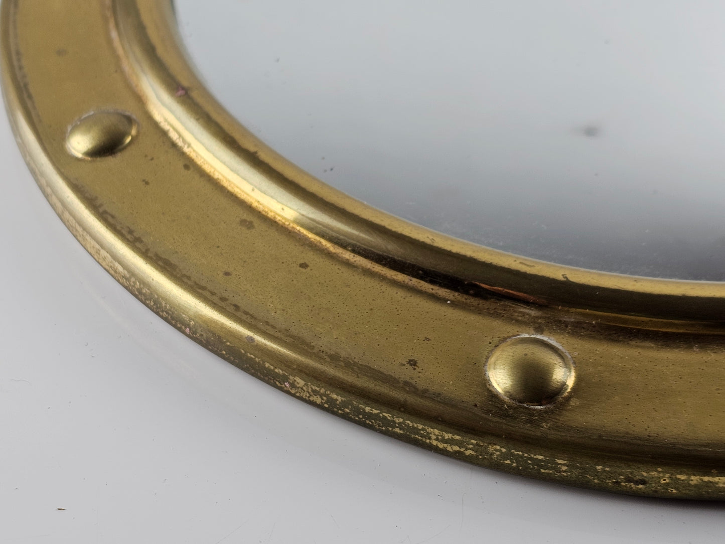 Vintage Brass Framed Round Convex Mirror
