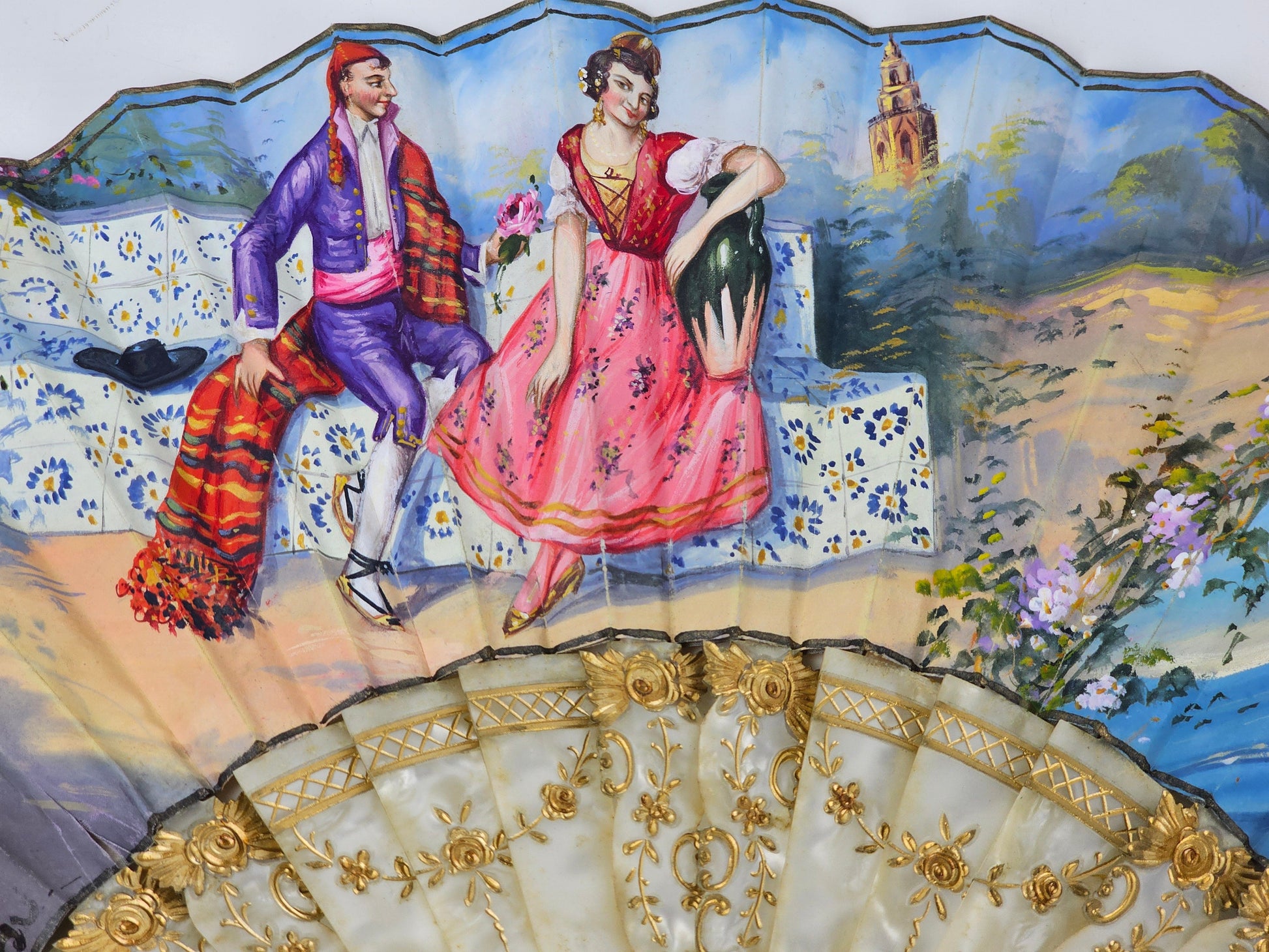 hand painted fan scene