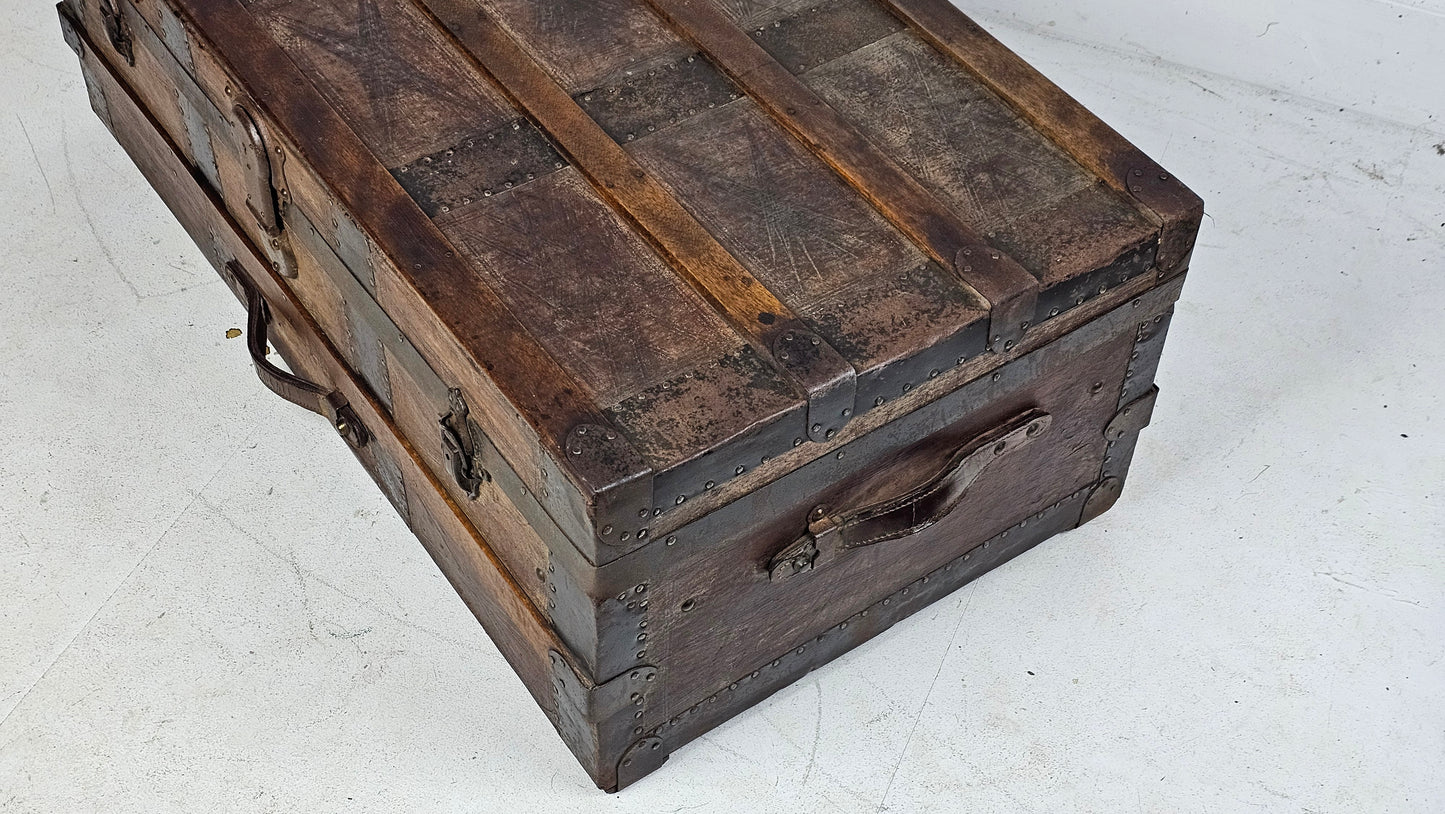 Vintage Leather Bound Storage Trunk