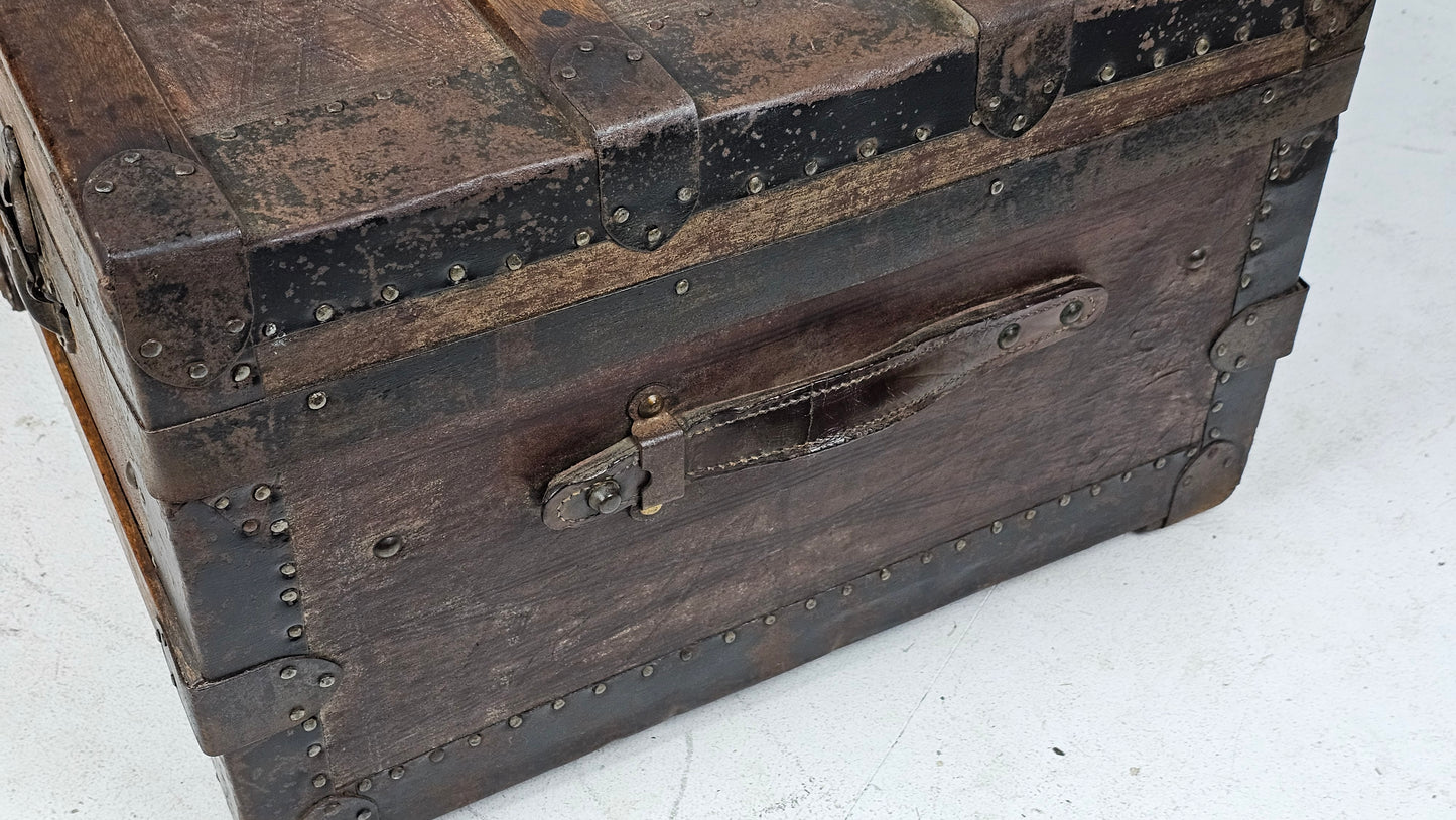 Vintage Leather Bound Storage Trunk