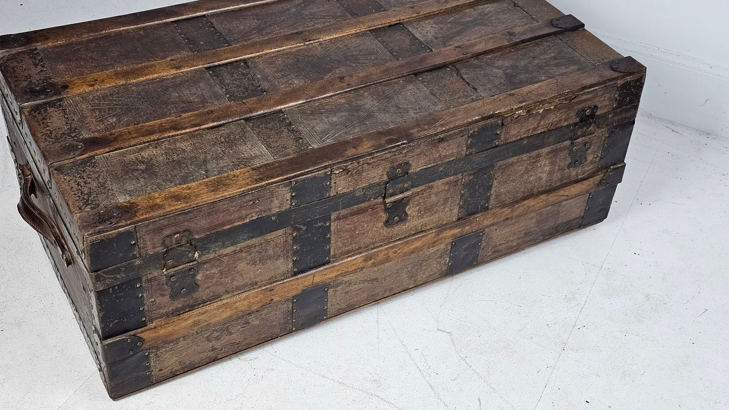 Vintage Leather Bound Storage Trunk