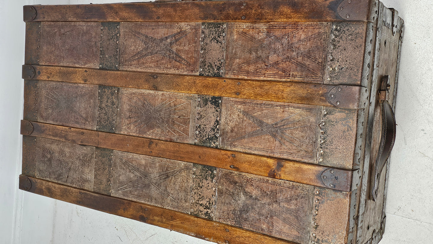 Vintage Leather Bound Storage Trunk