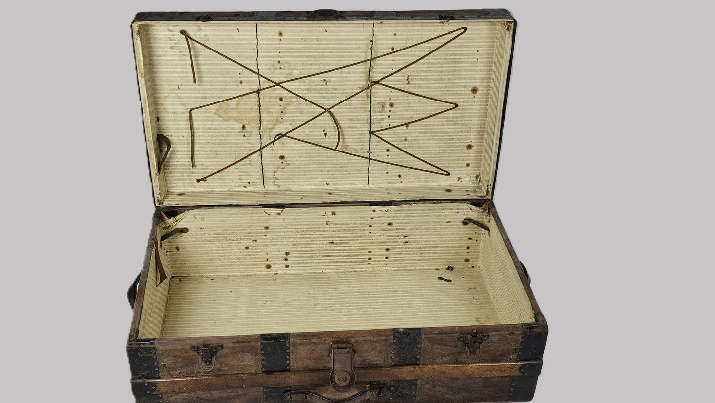 Vintage Leather Bound Storage Trunk