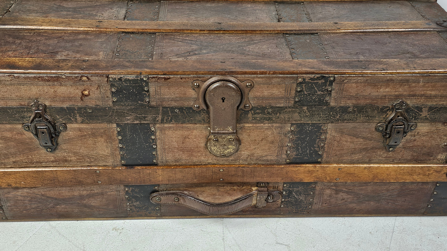 Vintage Leather Bound Storage Trunk