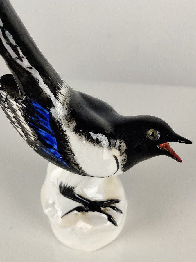Porcelain Magpie Bird Figurine