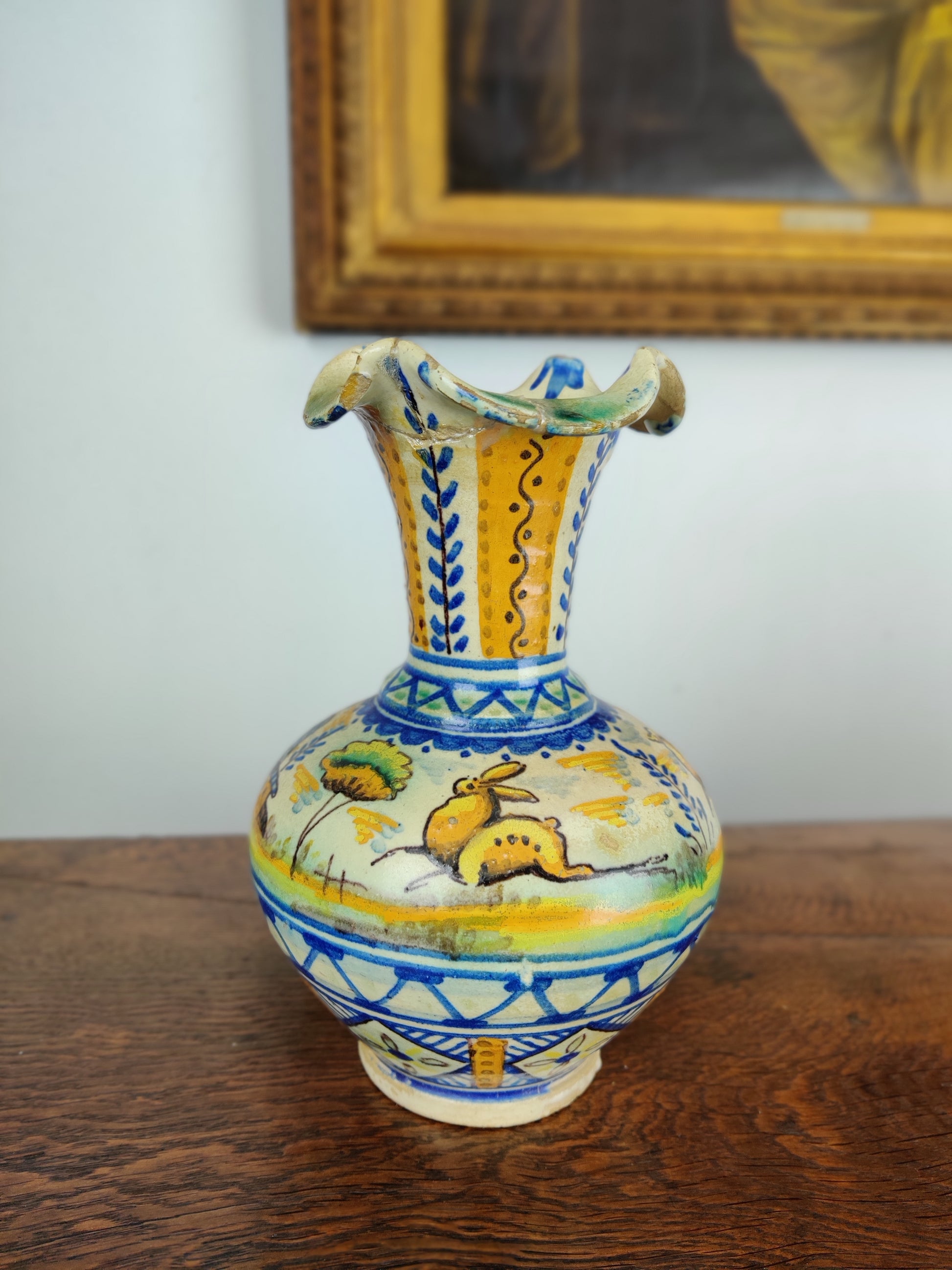 Spanish polychrome vase on tin-glaze