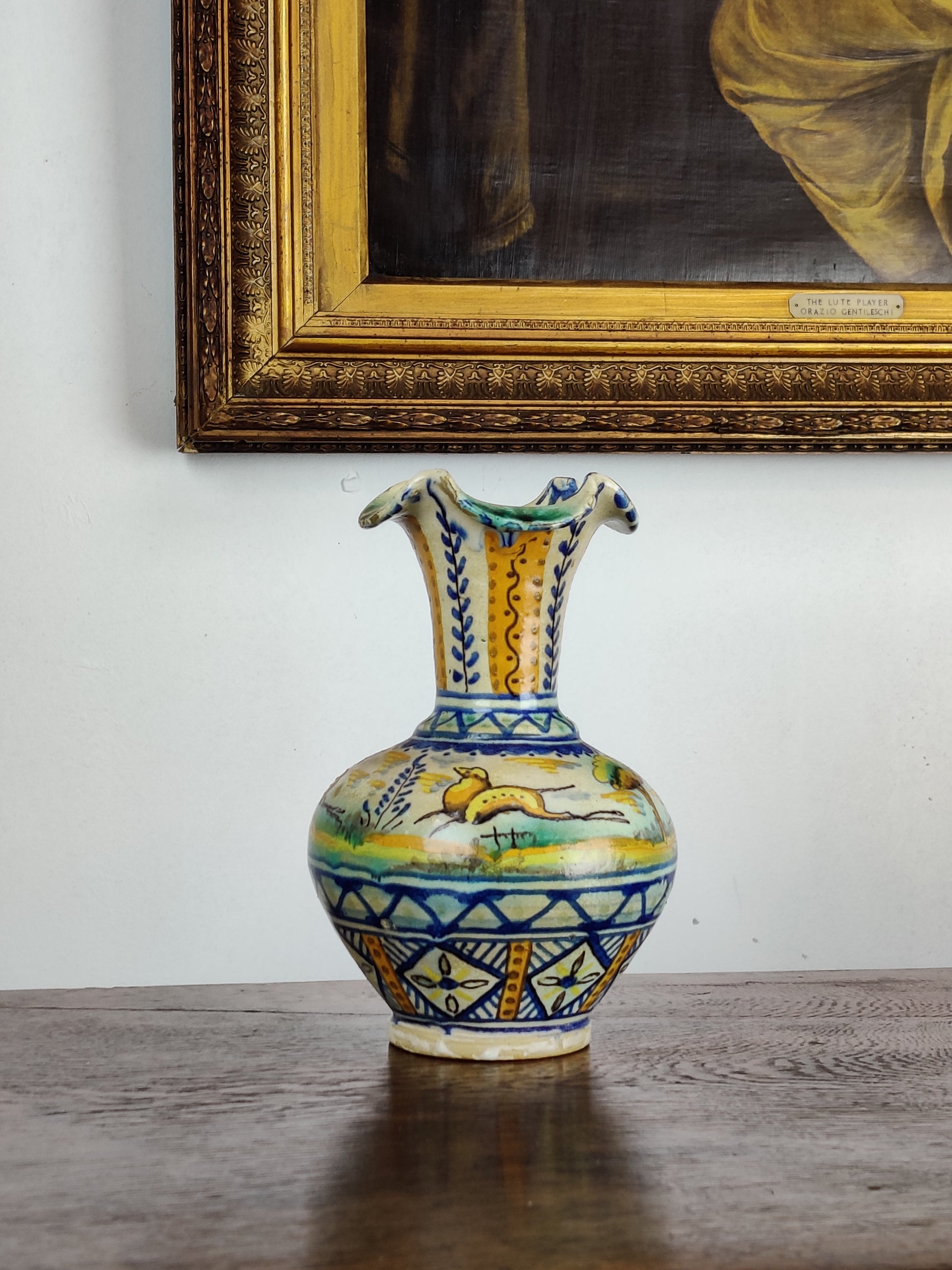 hare coursing polychrome on tin-glaze