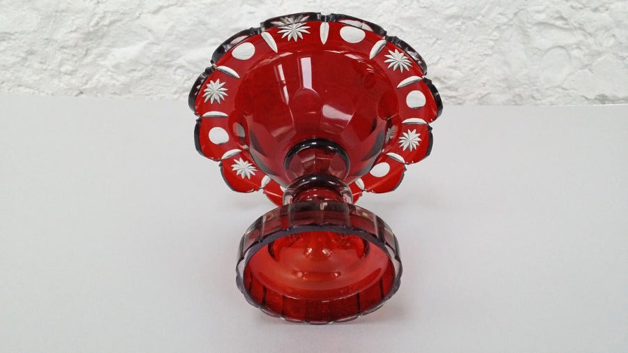 Ruby Cut Glass Bon Bon Dish