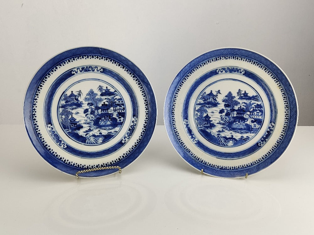 Nanking blue and white shallow bowls