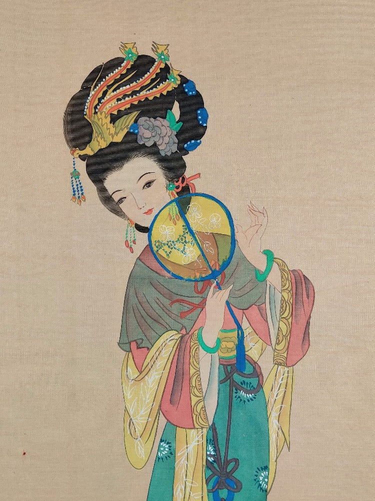 Chinese Watercolours on Silk Scrolls, The four beauties