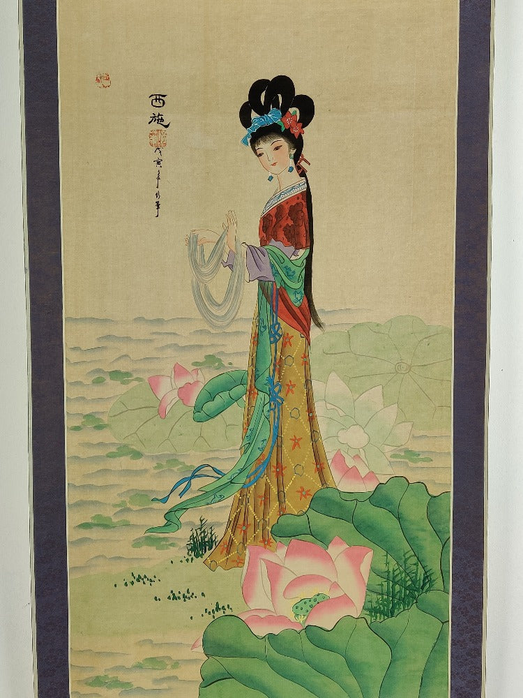 Chinese Watercolours on Silk Scrolls, The four beauties