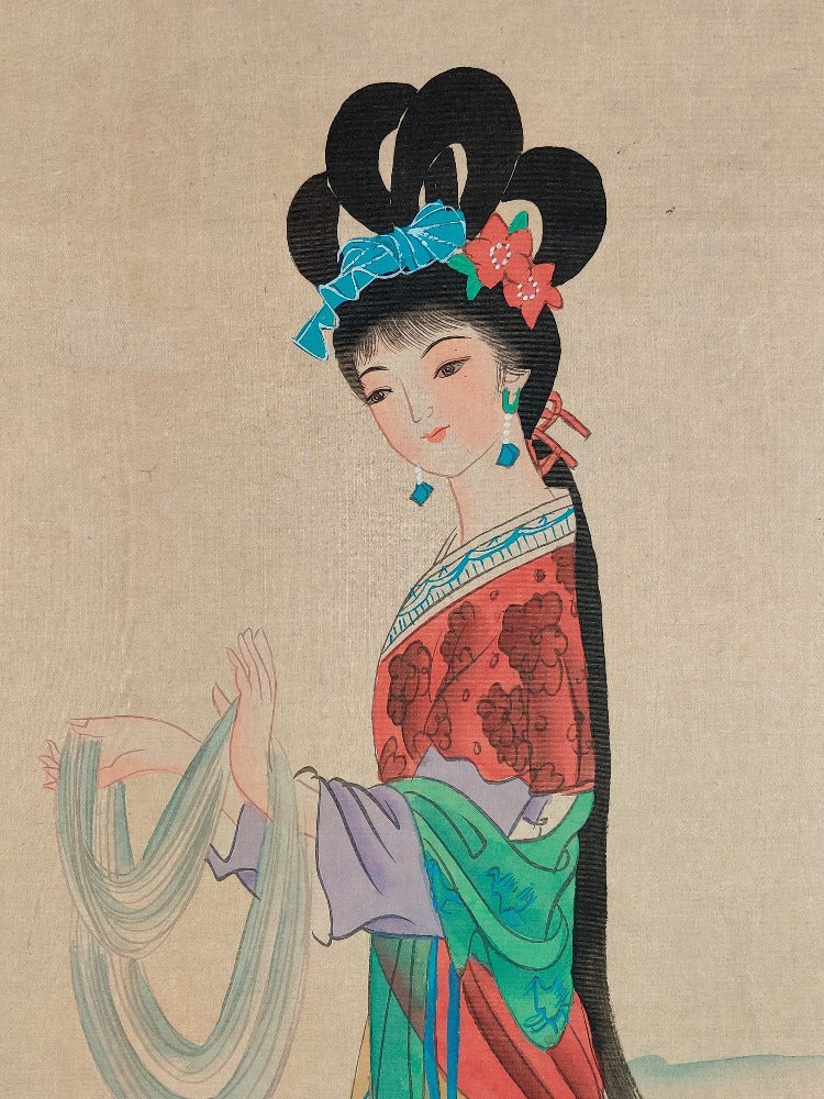 Chinese Watercolours on Silk Scrolls, The four beauties