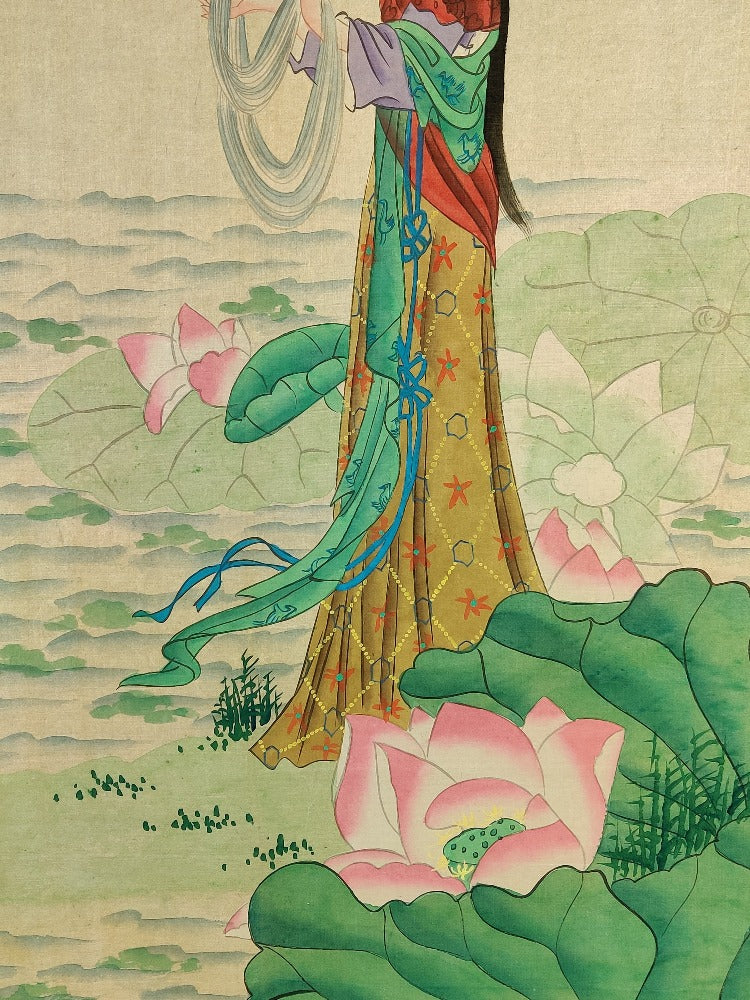 Chinese Watercolours on Silk Scrolls, The four beauties