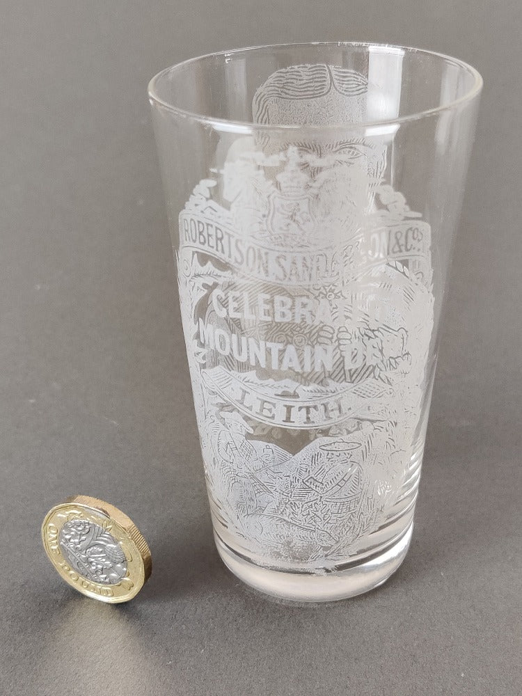 vintage etched advertising glass