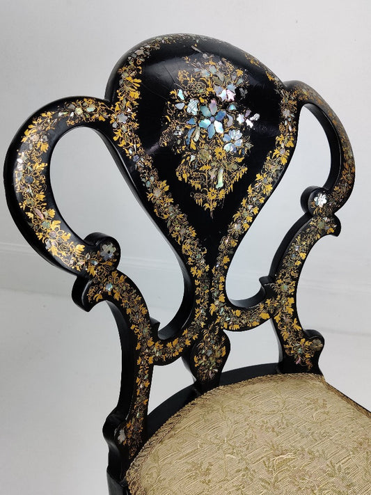 Decorative Ebonised, Abalone & Gilt Chairs