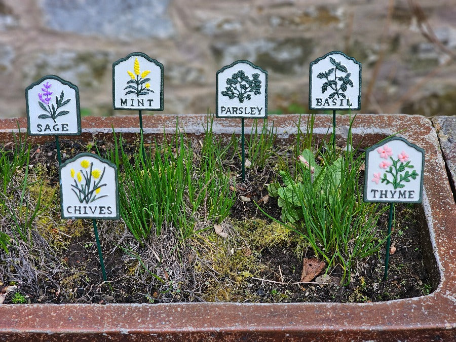 6 Herb Cast Iron Signs - Marker - Labels