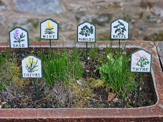 6 Herb Cast Iron Signs - Marker - Labels