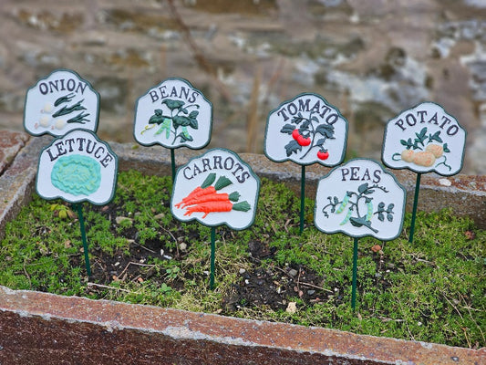 7 Vegetable Cast Iron Labels - Markers - Signs