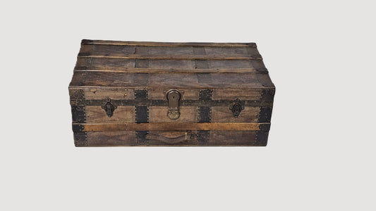vintage leather bound storage trunk