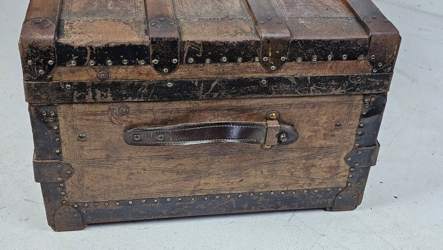 Vintage Leather Bound Storage Trunk