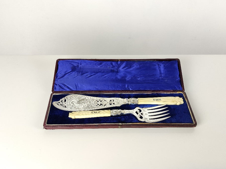 Vintage Boxed Silver Fish Servers