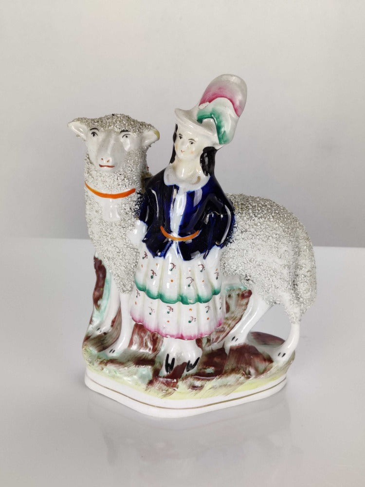 Vintage Staffordshire Young Lady and Sheep