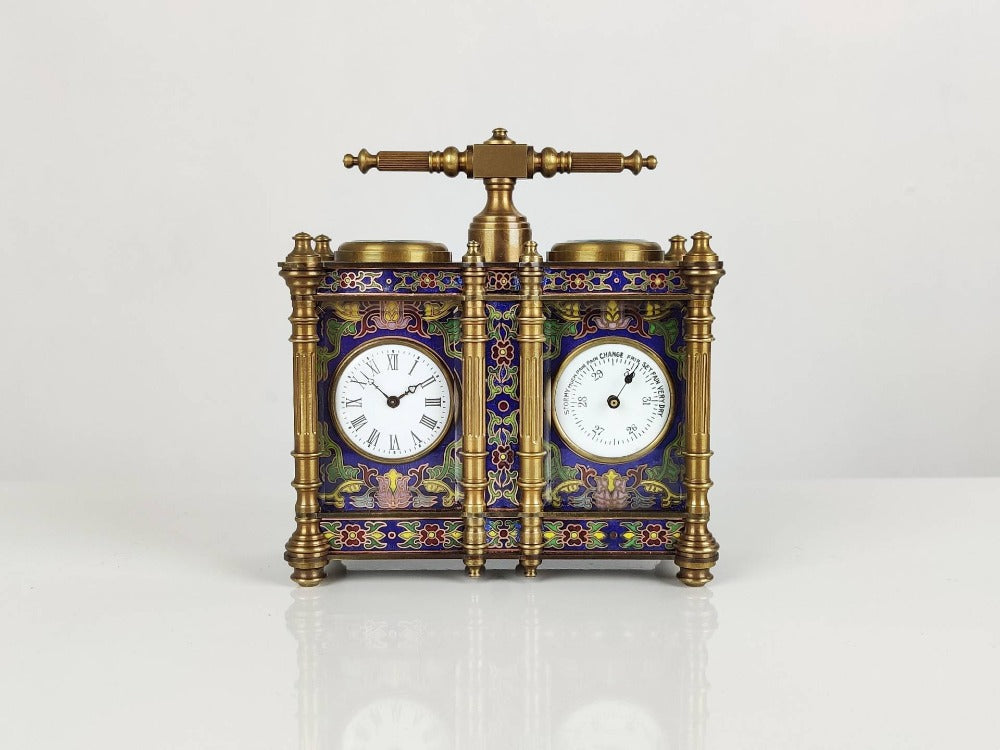 Desk Clock - Cloisonne with Barometer