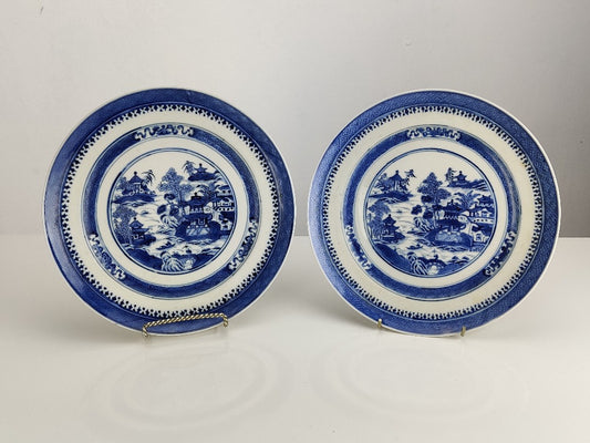 Nanking blue and white shallow bowls