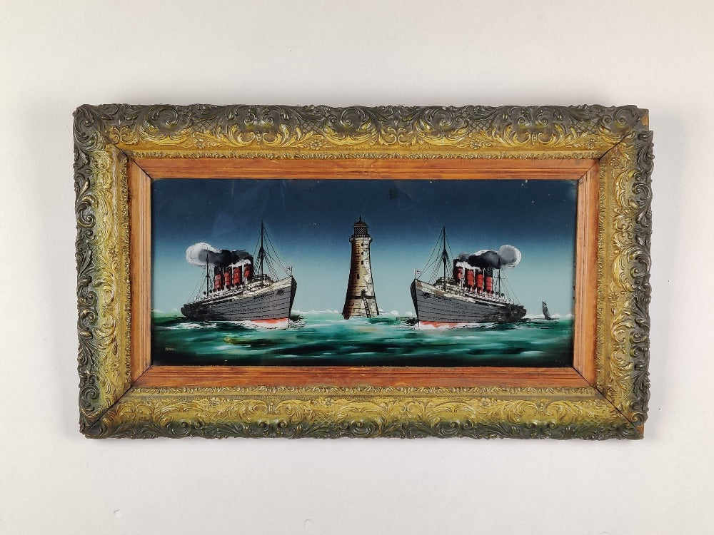 titanic reverse painting on glass