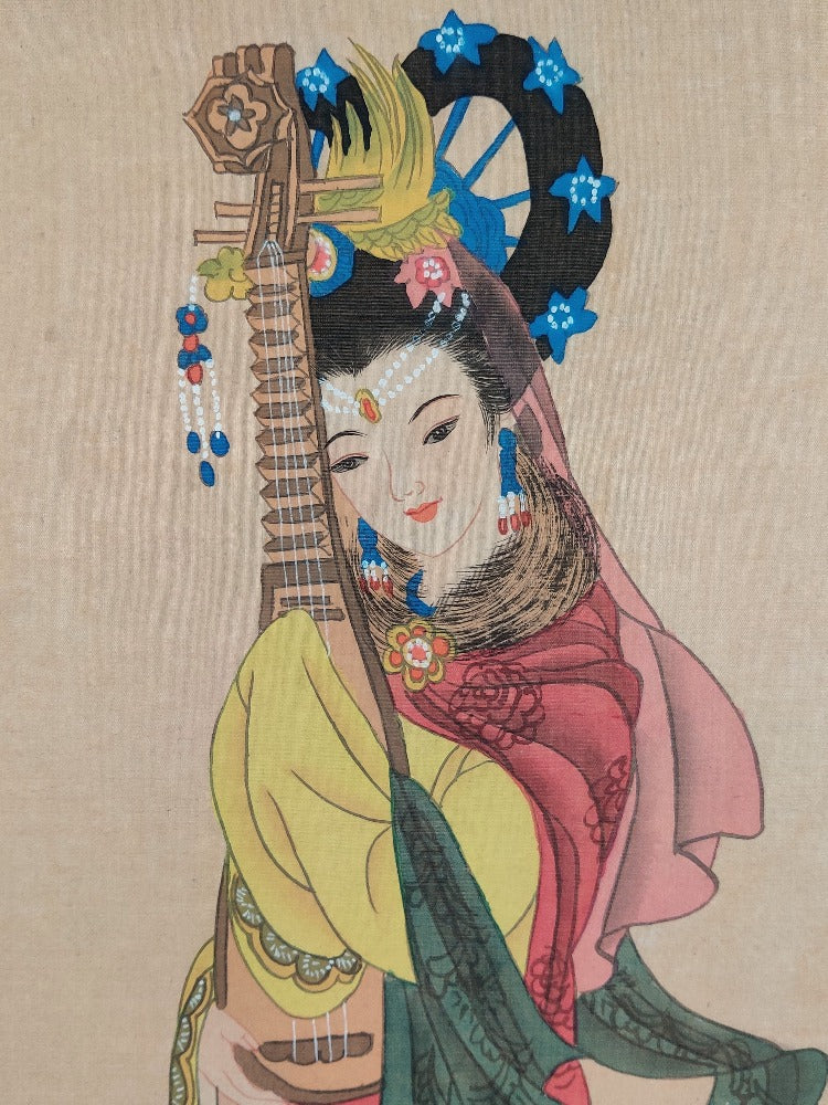 Chinese Watercolours on Silk Scrolls, The four beauties