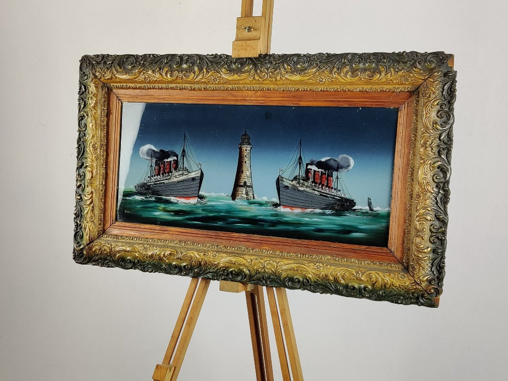 Mauretania & Lusitania Reverse Painting on Glass