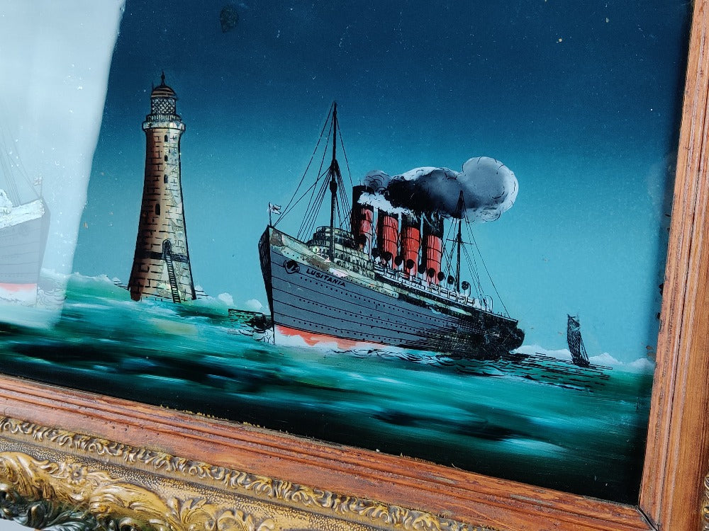 Mauretania & Lusitania Reverse Painting on Glass