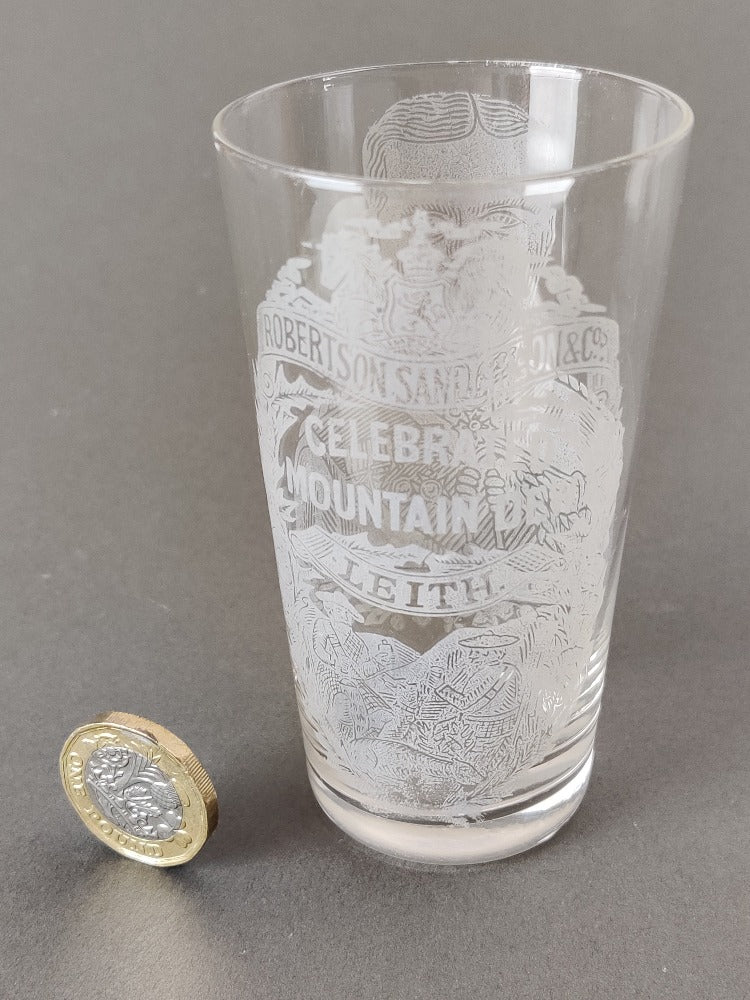 vintage etched advertising glass 