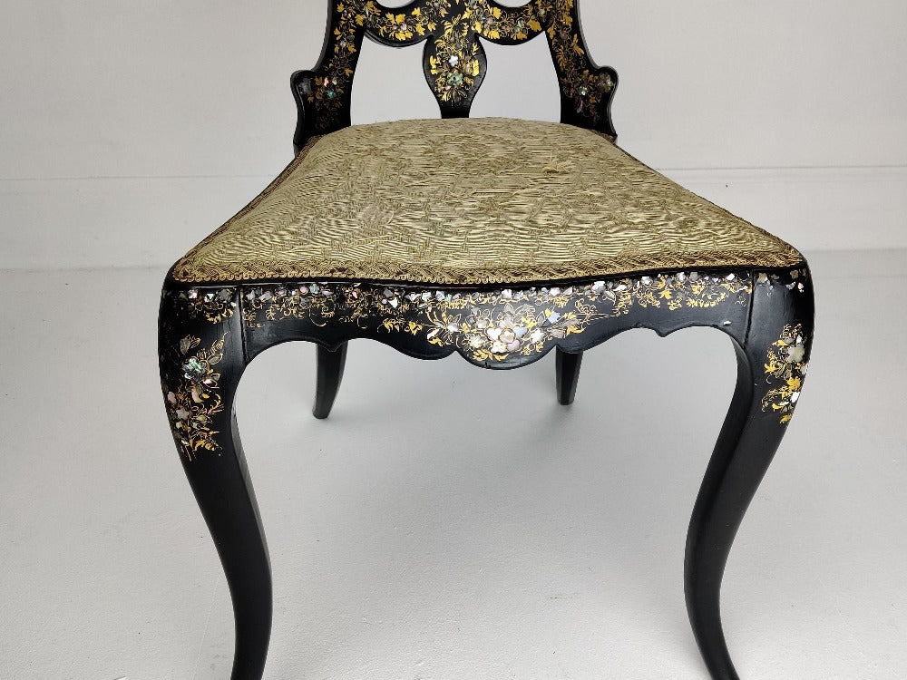 Decorative Ebonised, Abalone & Gilt Chairs