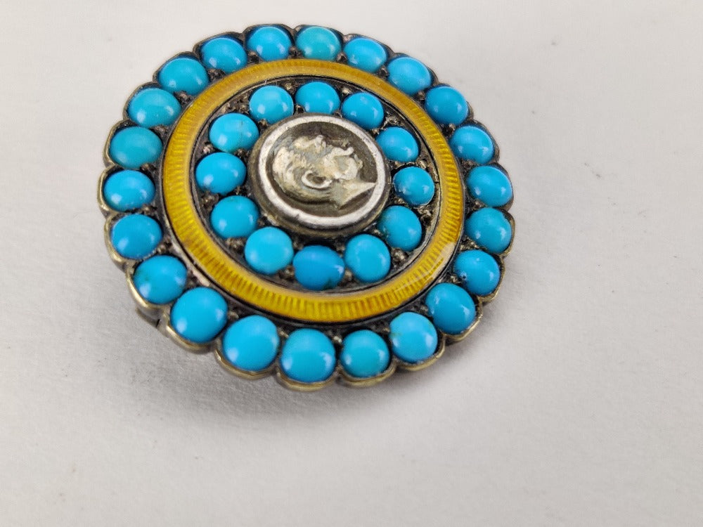 Antique turquoise enamel brooch