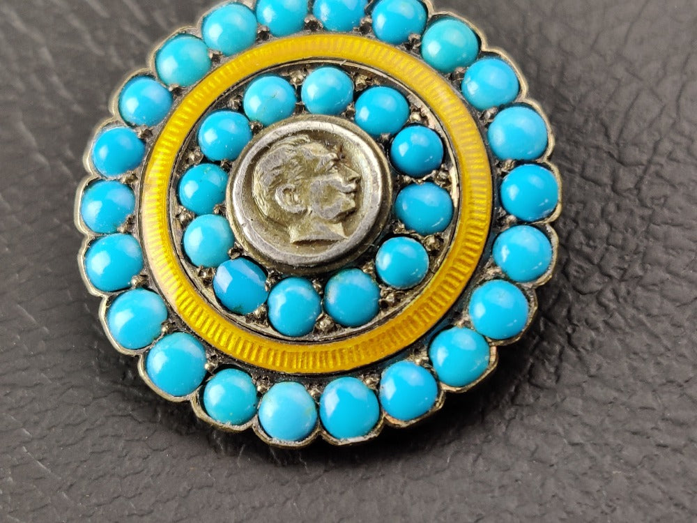 Antique turquoise & silver brooch
