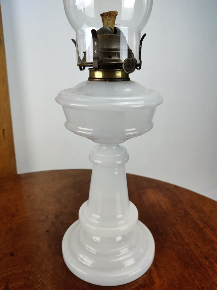 Oil Lamp - White Milk Glass